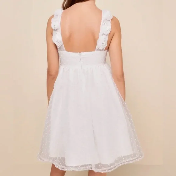 Lulus White Swiss Dot Rosette Sleeveless Mini Dress Wedding Engagement Party NWT - Picture 4 of 6